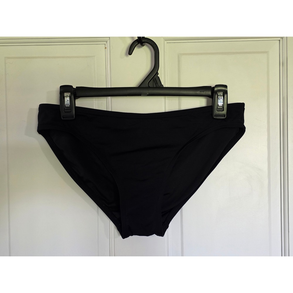 Calvin Klein Womens Black Bikini Bottom Swimsuit Size S Low Rise Logo Plaque